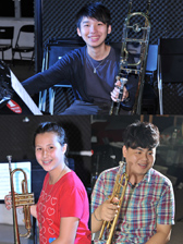 Brass class: Jazz students (clockwise) Edward Lee, Stanley Lam and Abigail Rowland are loving their newfound music genre.
